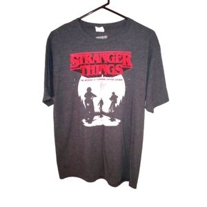 Stranger Things Gray with Red Lettering Short Sleeved Comfy Graphic T-Shirt  L